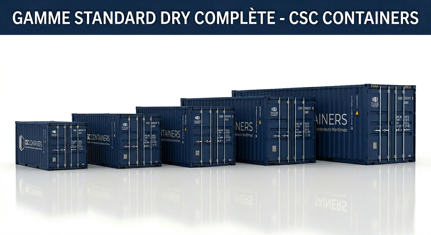 Gamme complète conteneurs maritimes dry CSC Containers - 10, 20, 30, 40 pieds standards et High Cube stockage transport